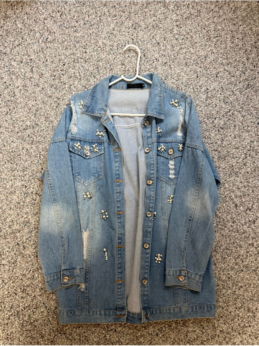 Light Blue Embellished Denim Jacket - Women